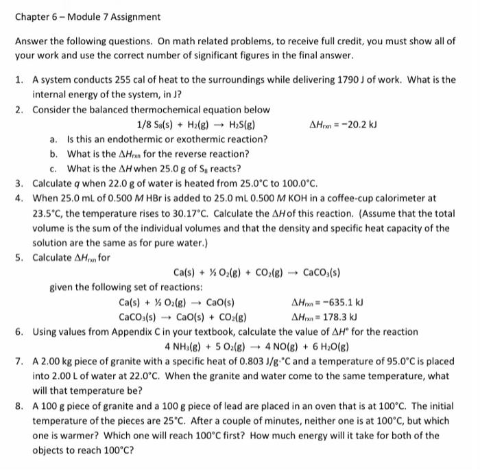 Solved Chapter 6 - Module 7 Assignment Answer the following | Chegg.com
