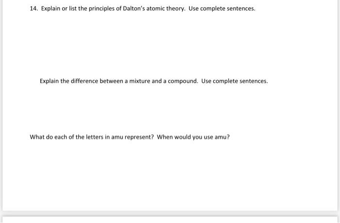 Solved 14 Explain or list the principles of Dalton s atomic Chegg com