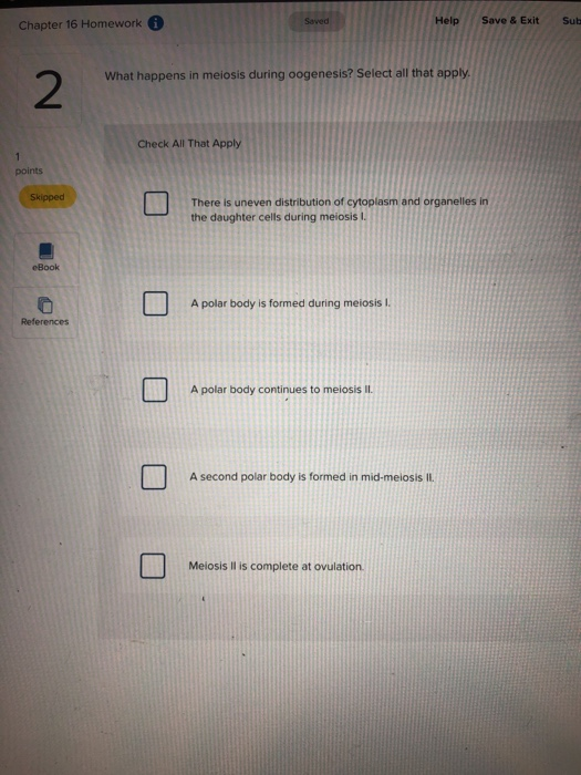 Solved Saved Help Save & Exit Sub Chapter 16 Homework What | Chegg.com