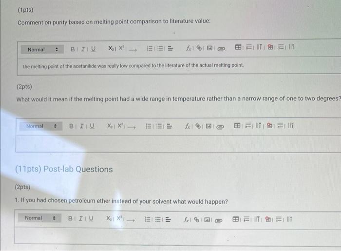 Solved Comment on purity based on melting point comparison Chegg com