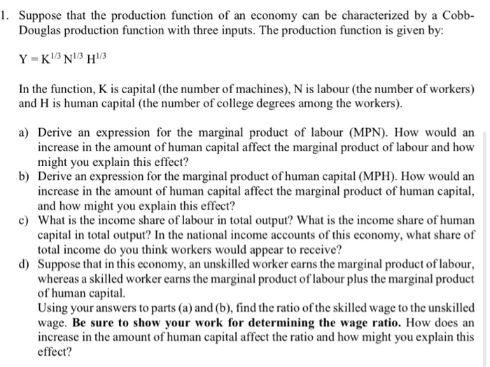 Solved 1. Suppose that the production function of an economy | Chegg.com