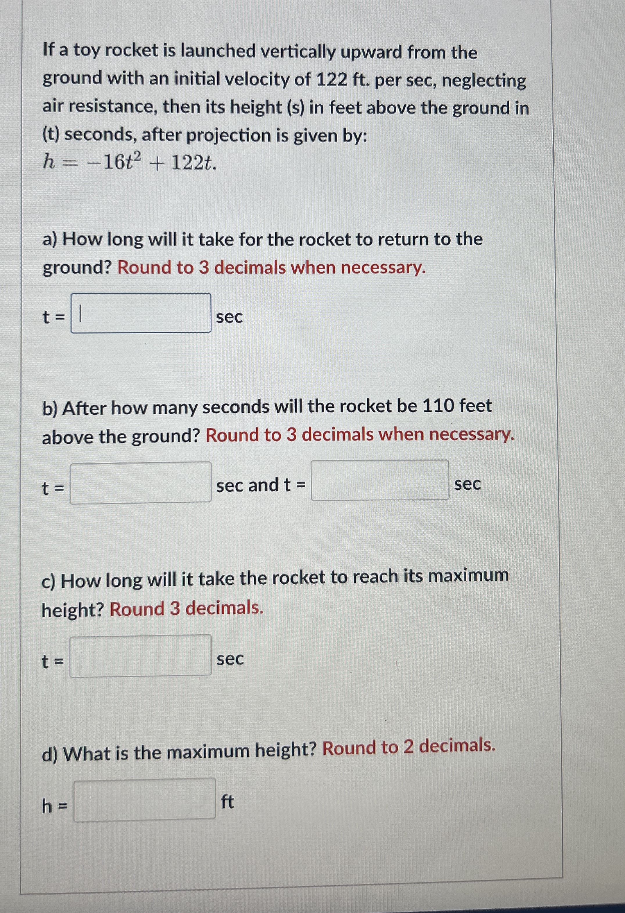 Solved If a toy rocket is launched vertically upward from | Chegg.com