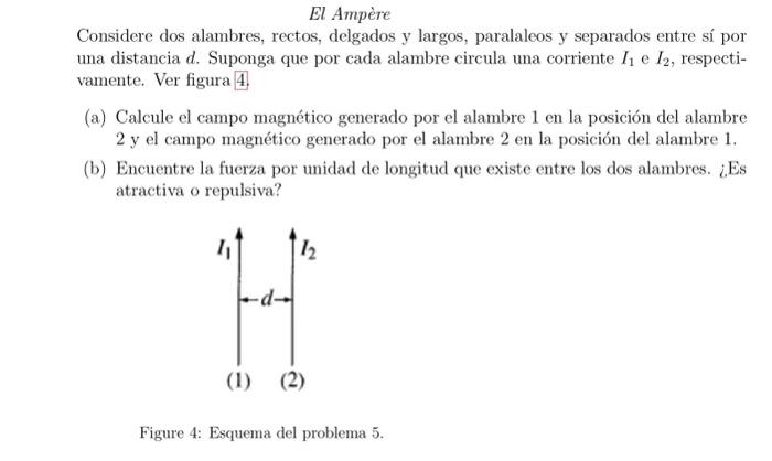 El Ampère Considere dos alambres, rectos, delgados y largos, paralaleos y separados entre sí por una distancia \( d \). Supon