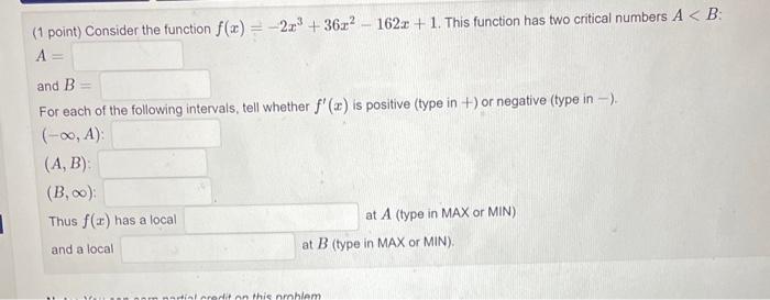 Solved (1 point) Consider the function | Chegg.com