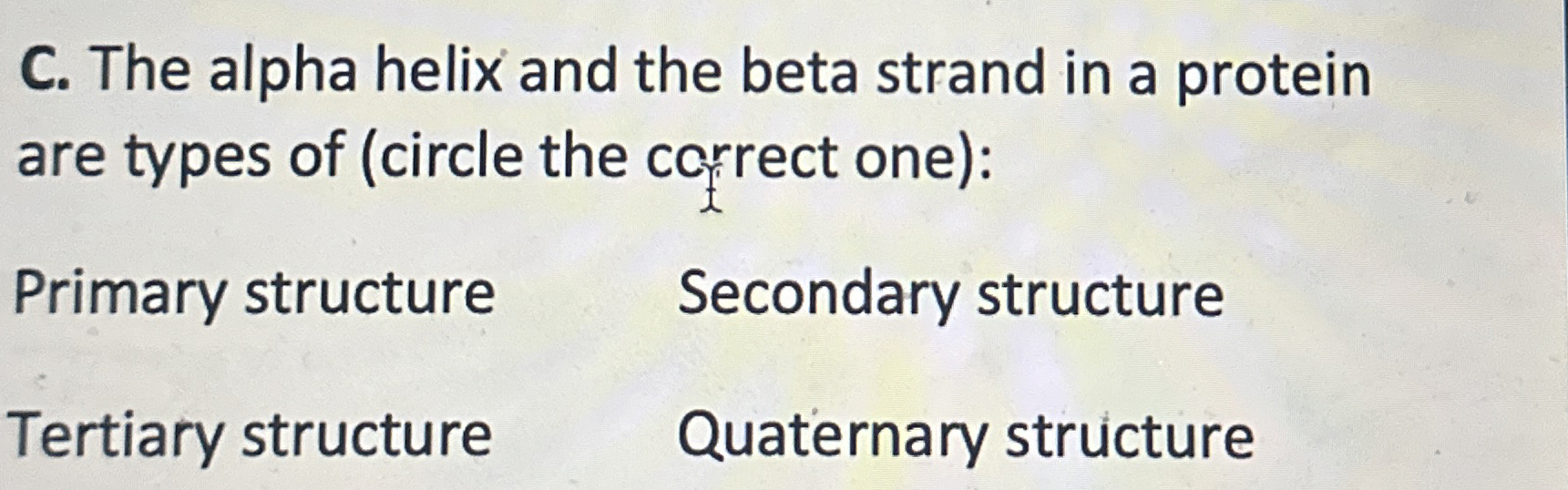 Solved C. ﻿The alpha helix and the beta strand in a protein | Chegg.com