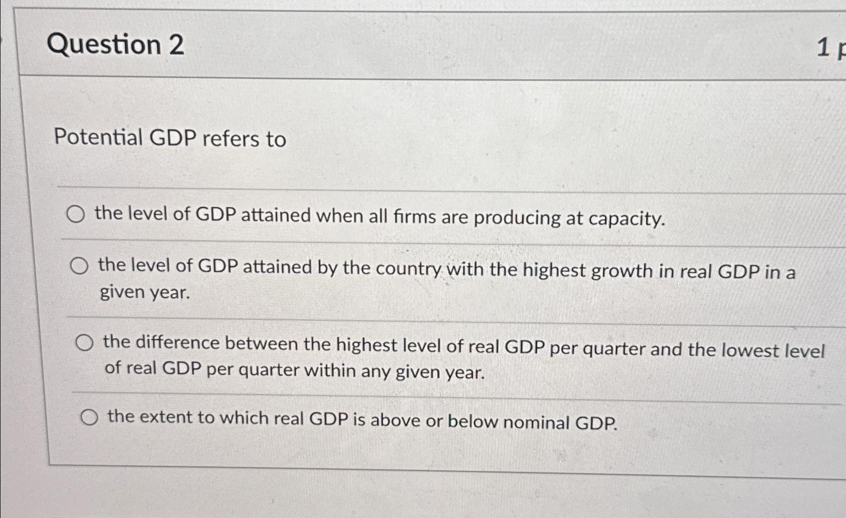 Solved Question 2Potential GDP Refers Tothe Level Of GDP Chegg Com   Image