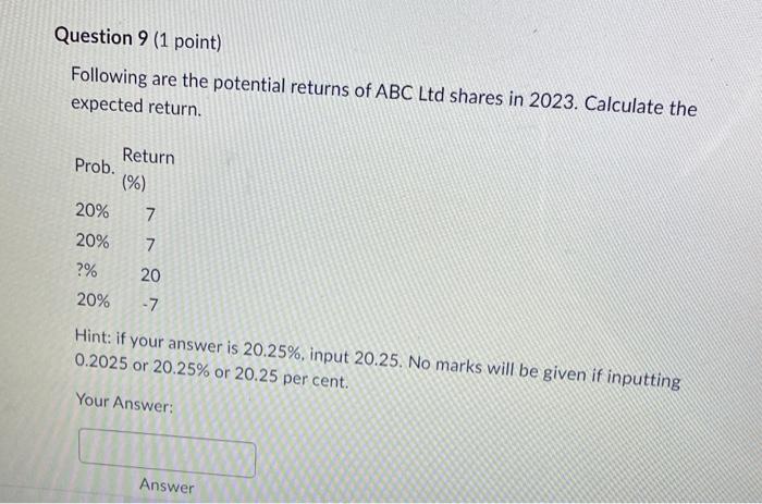 Solved Following are the potential returns of ABC Ltd shares | Chegg.com