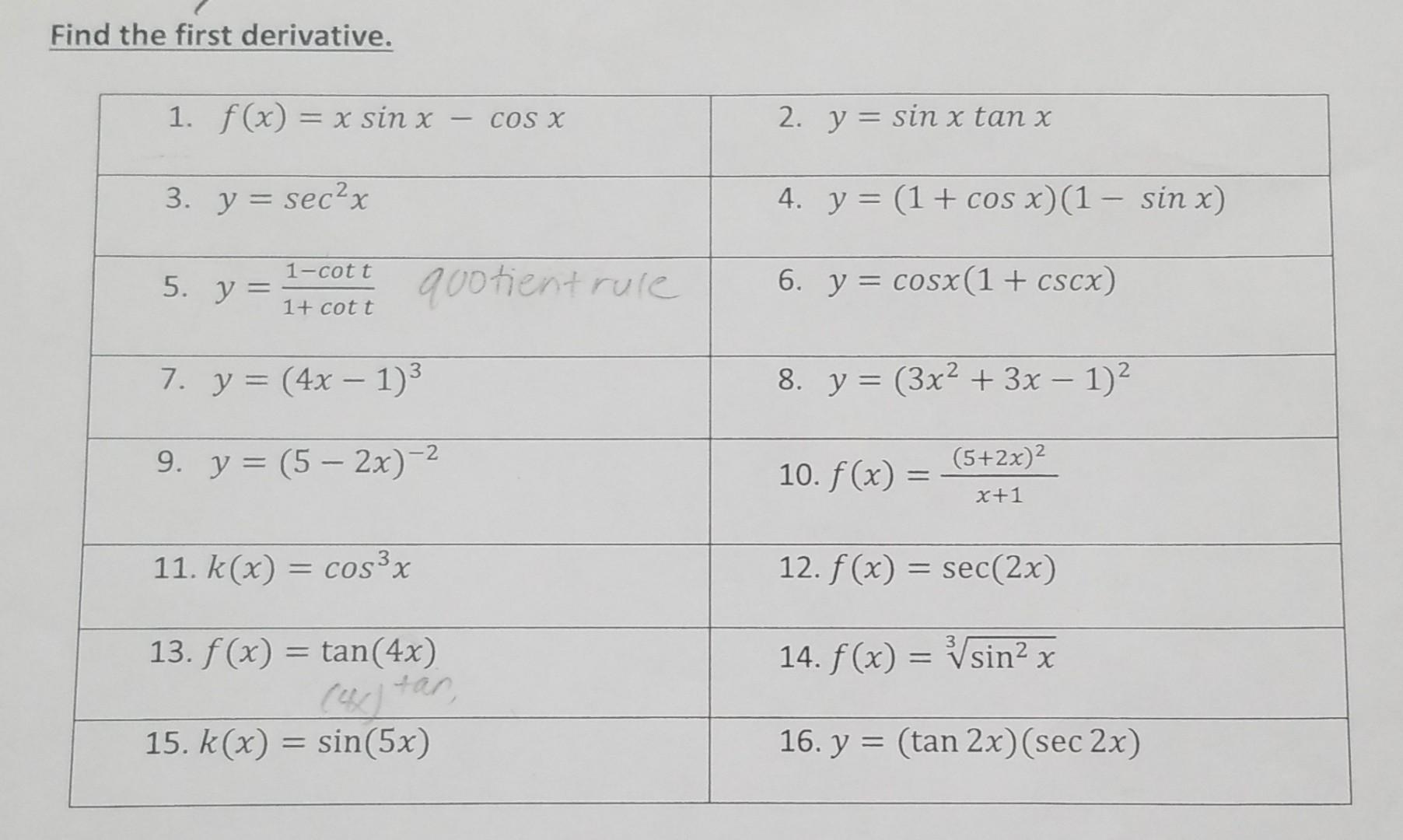 Solved Find The First Derivative 1844