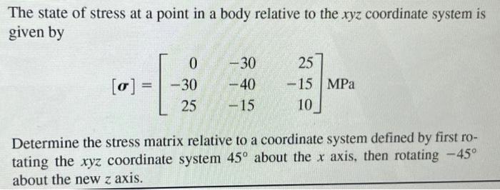 Solved The state of stress at a point in a body relative to | Chegg.com