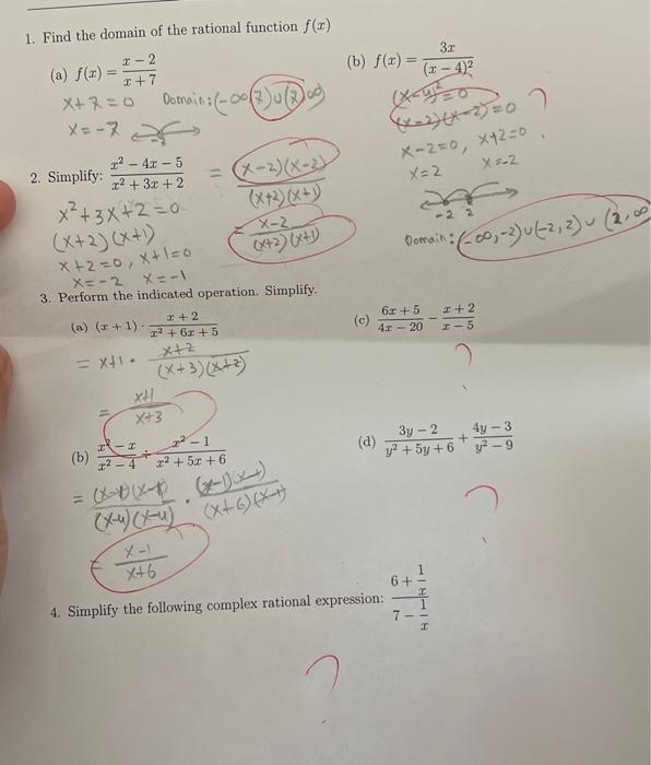 Solved 1. Find the domain of the rational function f(x) (a) | Chegg.com