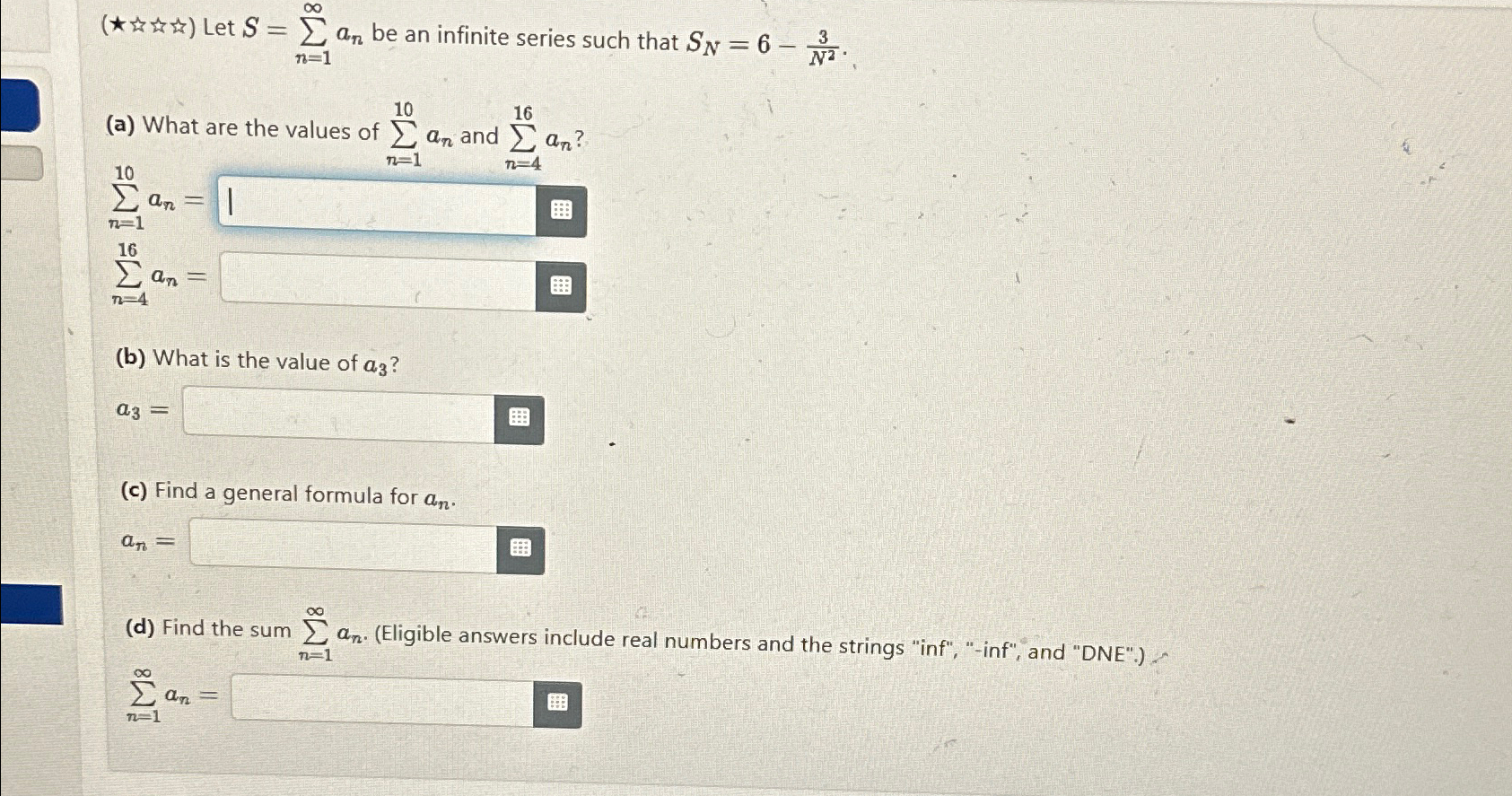 Solved (a) ﻿What are the values of ∑n=110an ﻿and | Chegg.com