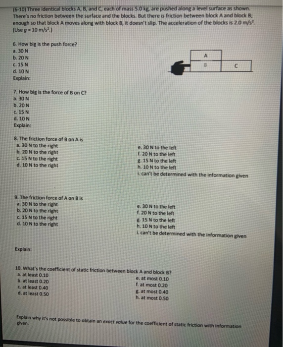 Solved 6 10 Three Identical Blocks A B And C Each Of Chegg Com