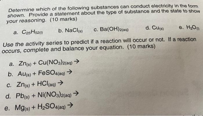 Solved Determine which of the following substances can | Chegg.com