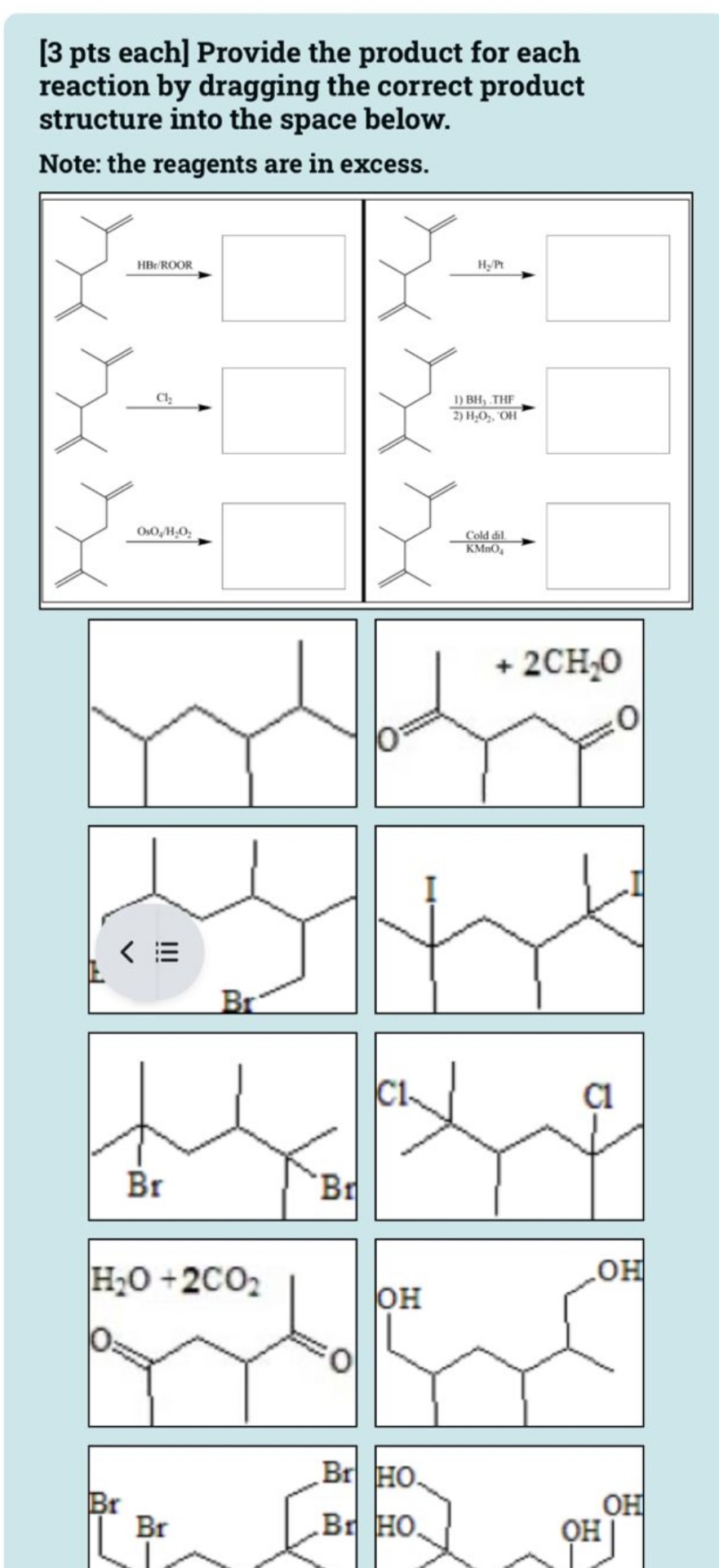 Solved [3 ﻿pts each] ﻿Provide the product for each reaction | Chegg.com
