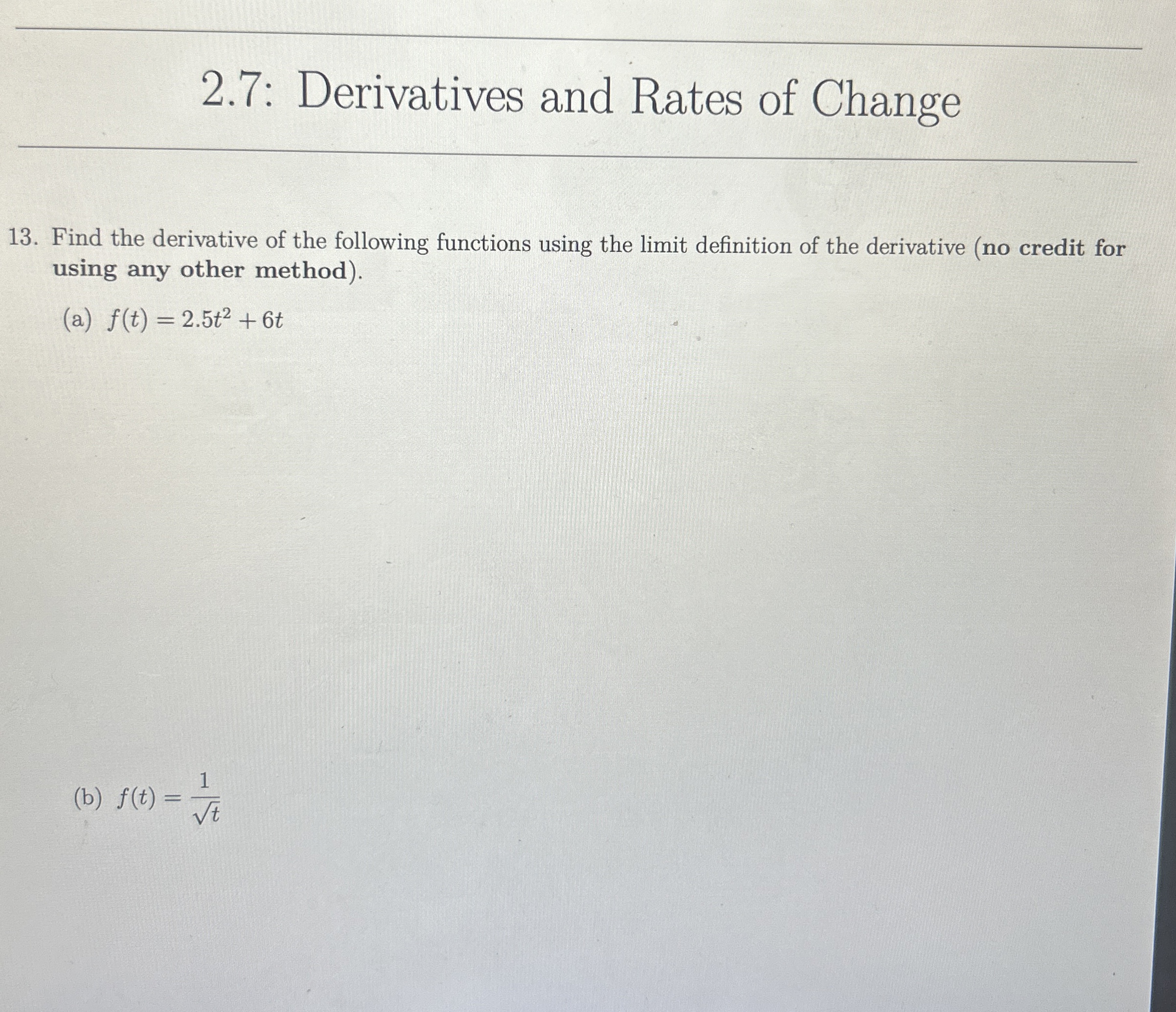 Solved 2.7: Derivatives and Rates of Change13. ﻿Find the | Chegg.com