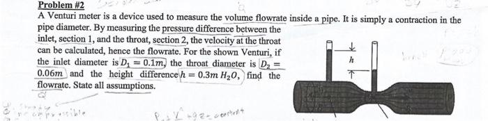 Solved Problem #2 A Venturi meter is a device used to | Chegg.com