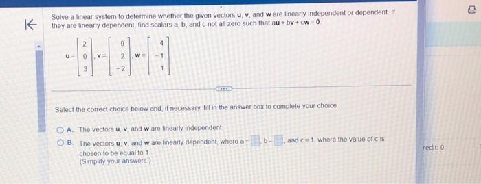 Solved Solve a linear system to determine whether the given | Chegg.com