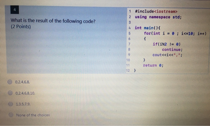 Solved What is the result of the following code? (2 Points) | Chegg.com