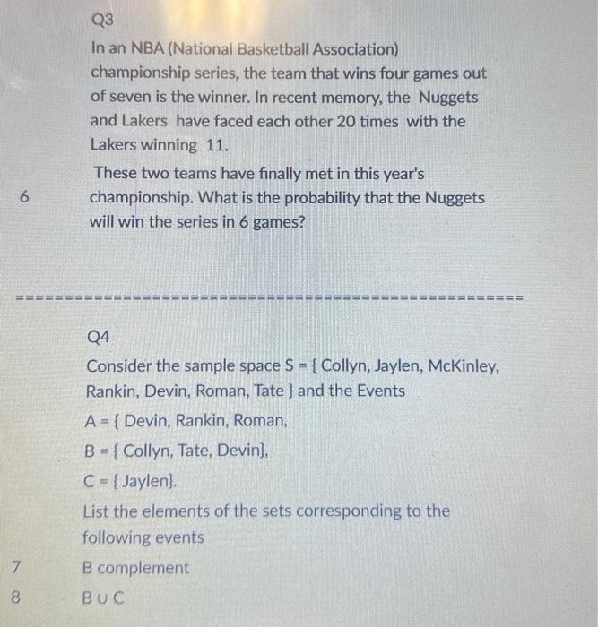 Solved Q3 In an NBA (National Basketball Association)