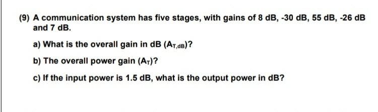 Solved (9) A communication system has five stages, with | Chegg.com
