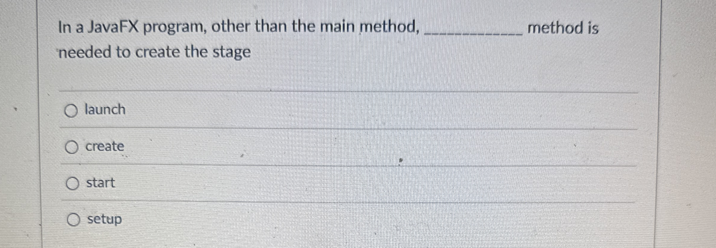 Solved In a JavaFX program, other than the main method, | Chegg.com