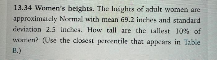Solved 13 34 Women S Heights The Heights Of Adult Women Are
