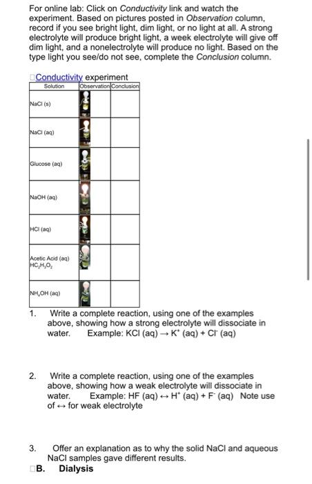 Solved For online lab: Click on Conductivity link and watch | Chegg.com