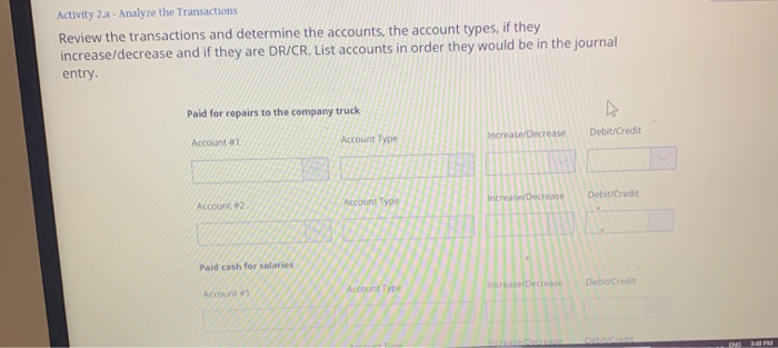 Solved Activity 2.2 - Analyze the Transactions Review the | Chegg.com