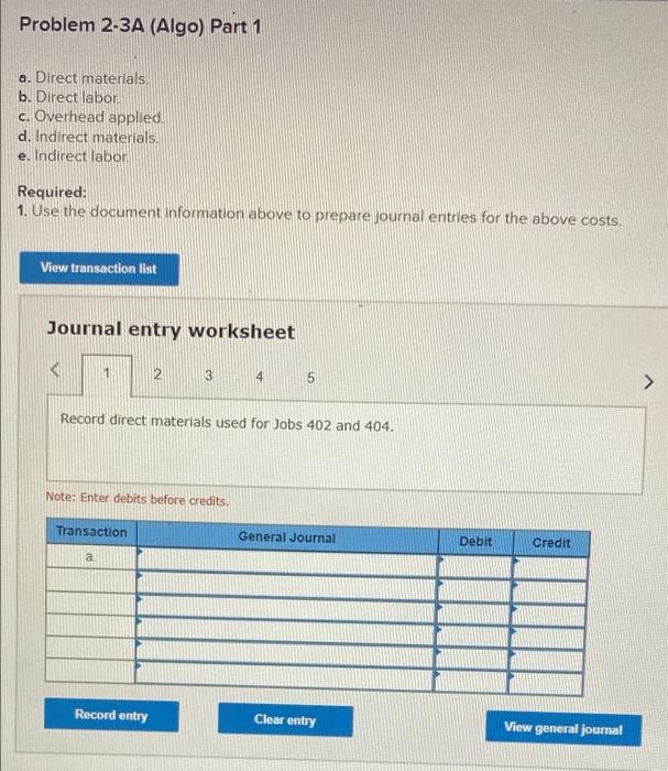 Solved Problem 2-3A (Algo) Computing And Recording Job | Chegg.com