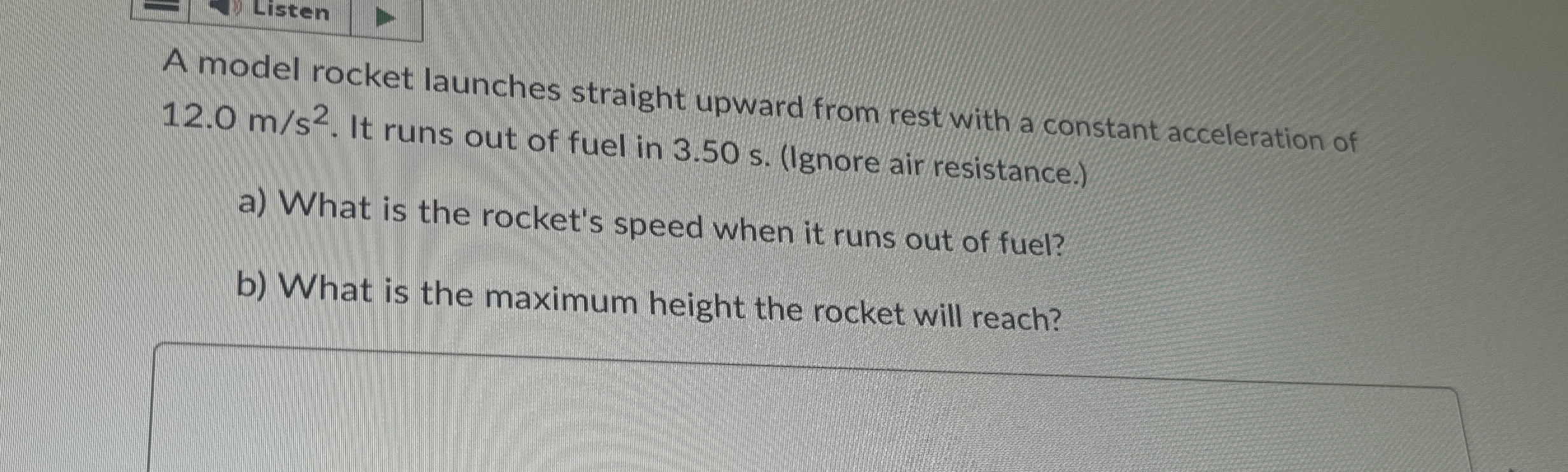 Solved A model rocket launches straight upward from rest | Chegg.com