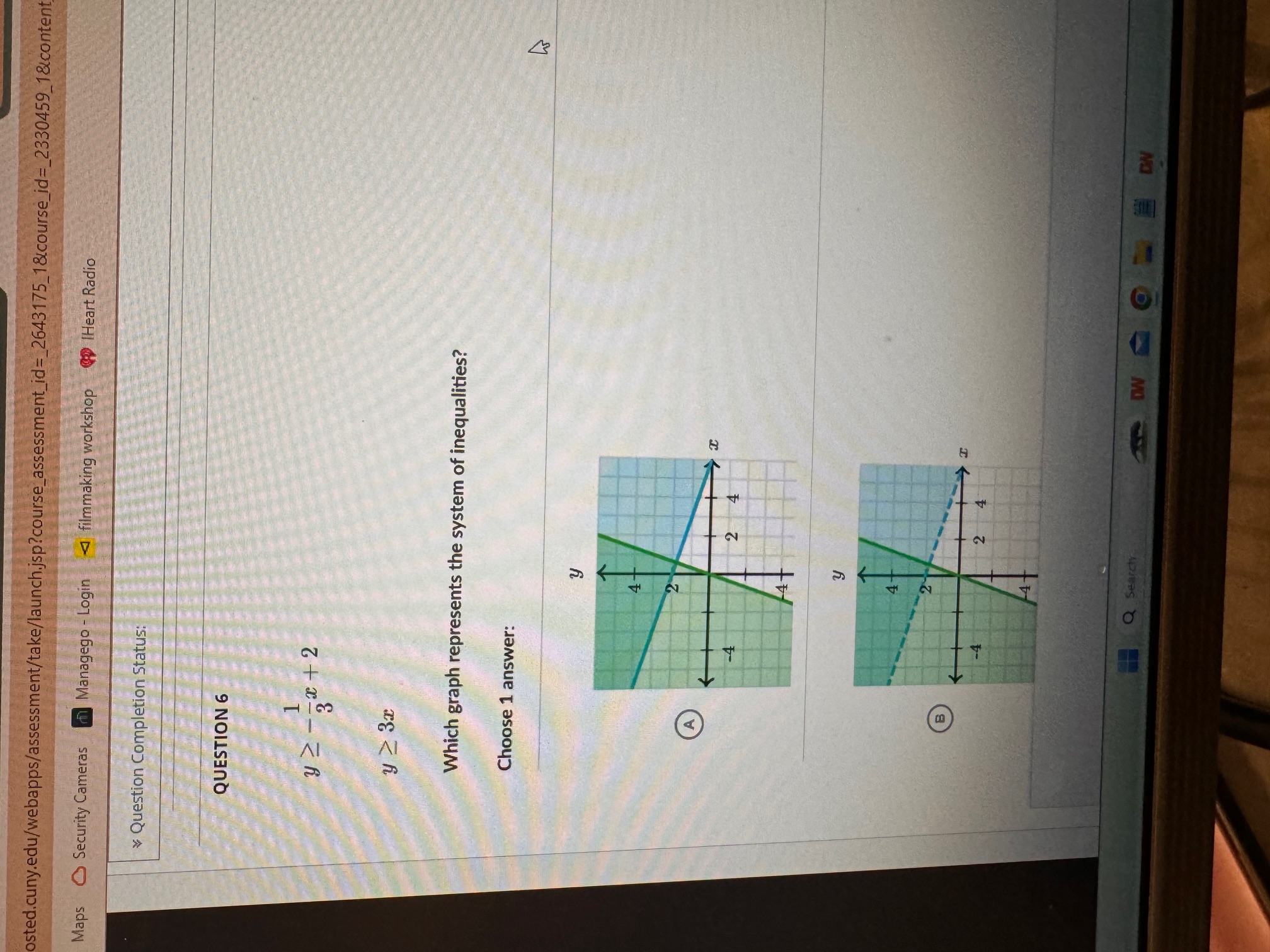 Solved QUESTION 6y≥-13x+2y≥3xWhich graph represents the | Chegg.com