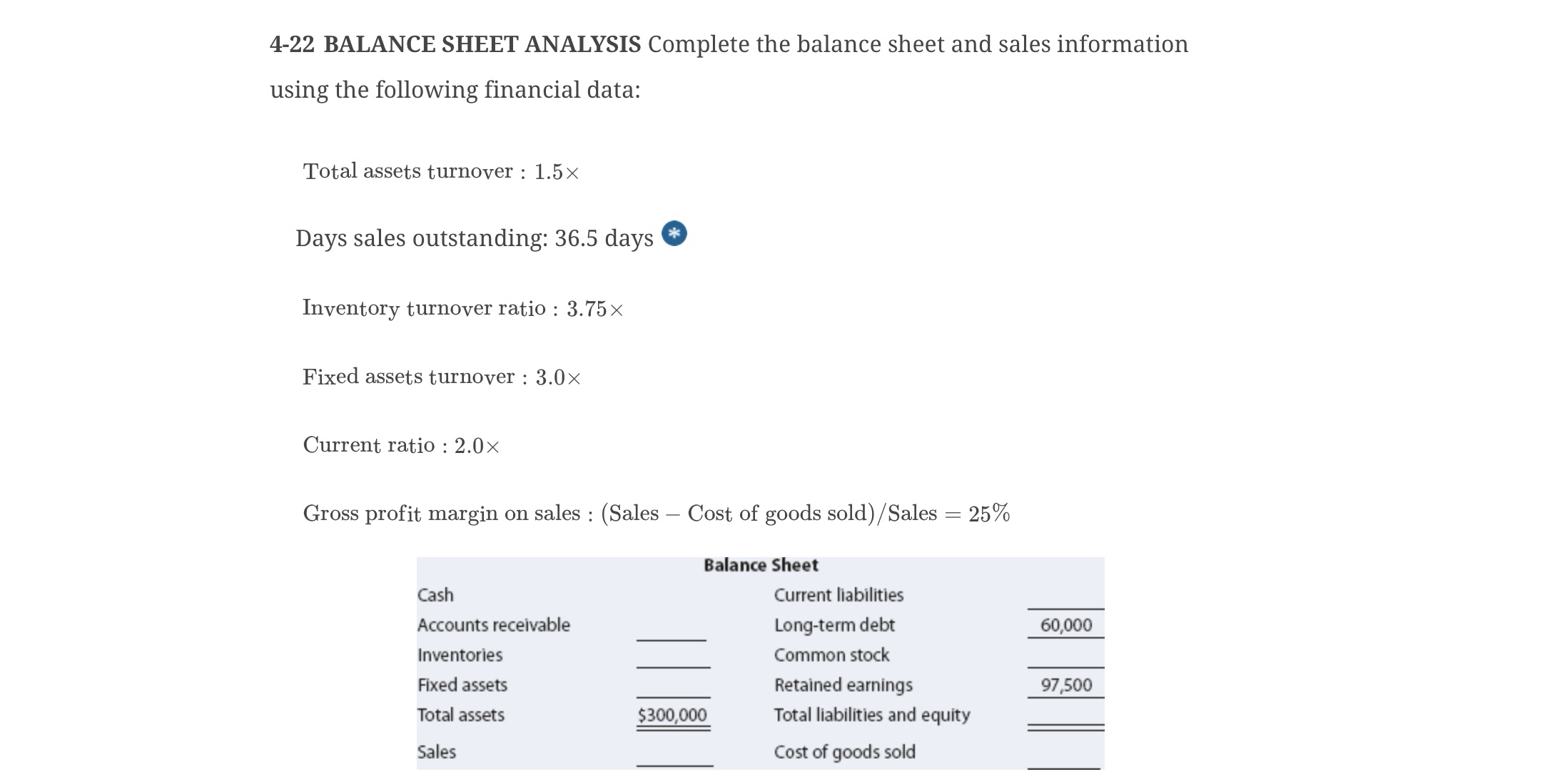 Solved 4-22 ﻿BALANCE SHEET ANALYSIS Complete the balance | Chegg.com