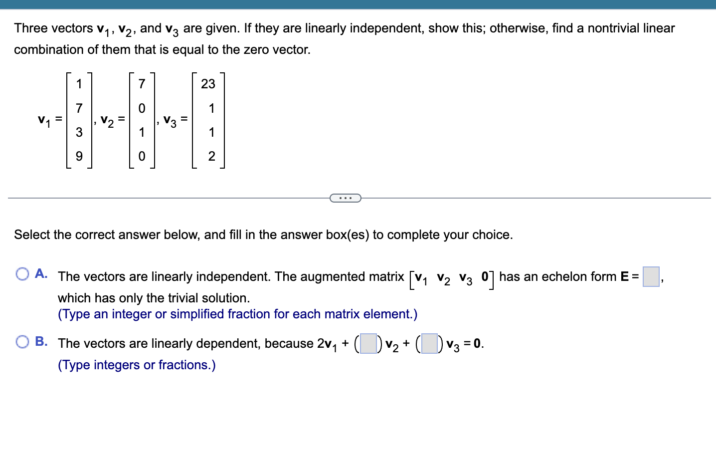 Solved Three vectors v1,v2, and v3 are given. If they are | Chegg.com