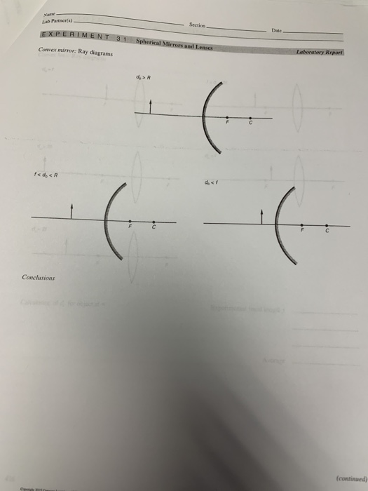 Solved Lab Partners) Section EXPERIMENT 31 Spherical Mirrors