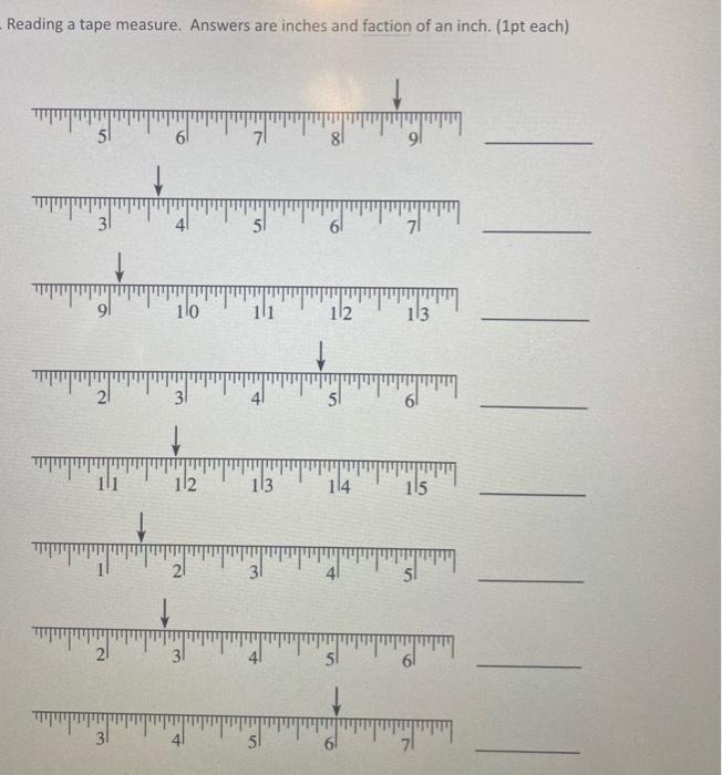Solved Reading a tape measure. Answers are inches and