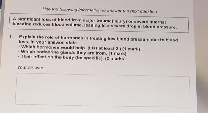 A significant loss of blood from major trauma(injury) or severe internal bleeding reduces blood volume, leading to a severe d