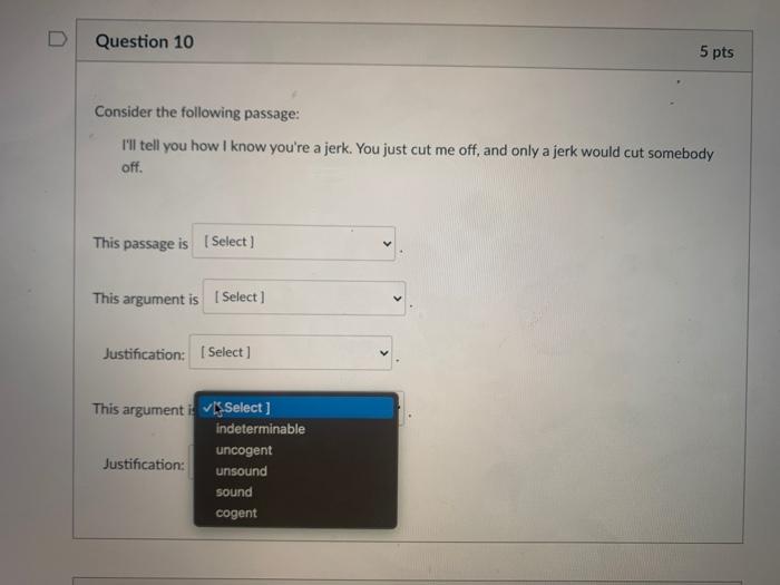 Question 10 5 pts Consider the following passage: | Chegg.com