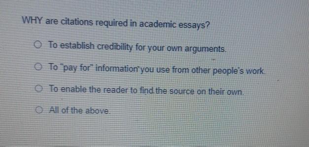 Solved Why Are Citations Required In Academic Essays O To Chegg Com