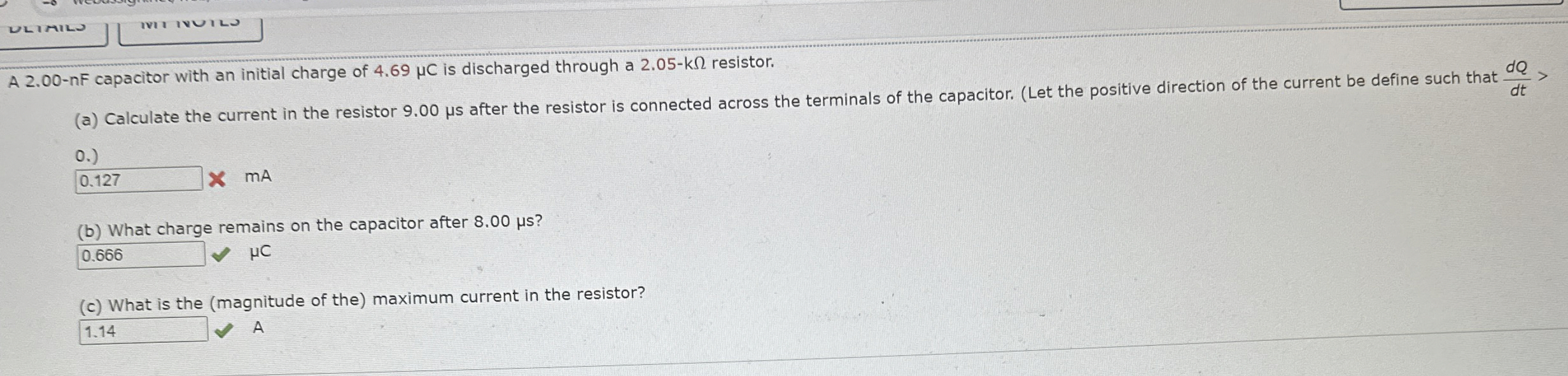 Solved A 2.00nF ﻿capacitor with an initial charge of 4.69μC