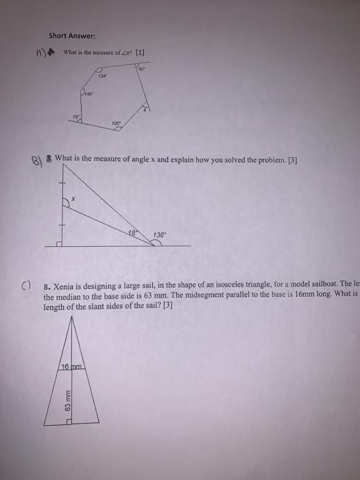 Solved Short Answers B) * What is the measure of angle and | Chegg.com