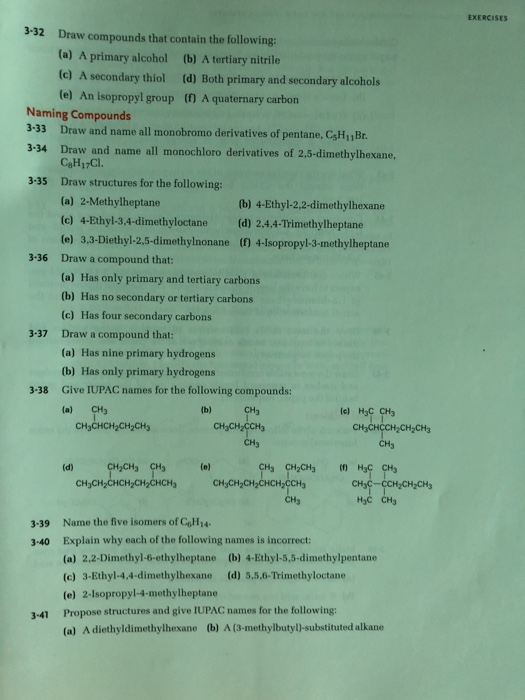 Solved EXERCISES 3-32 Draw compounds that contain the | Chegg.com