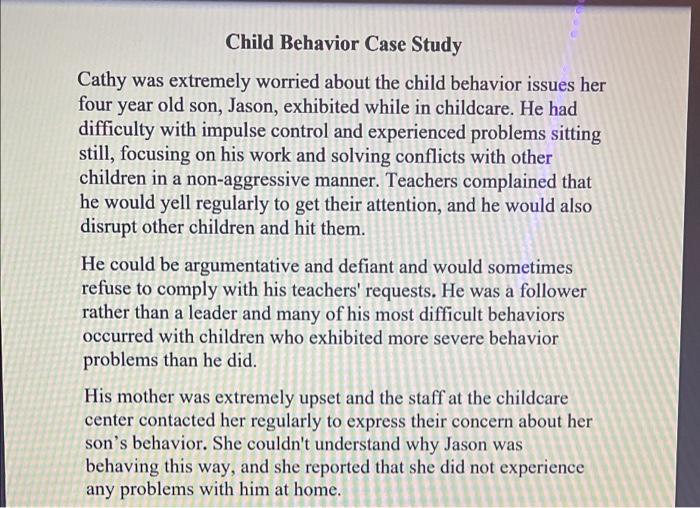 sample case study of a child with behavioral problems