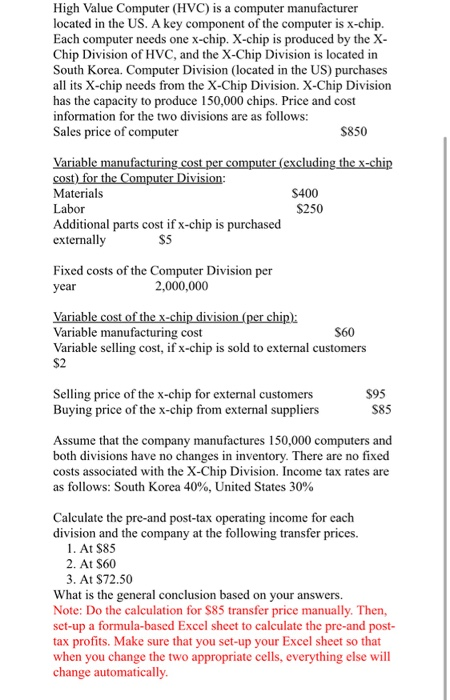 Computer High Value Solved High Value Computer (HVC) is a computer manufacturer | Chegg.com
