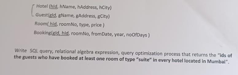 Solved Consider a relational database about hotels, | Chegg.com
