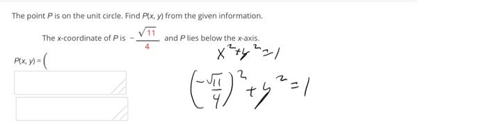 Solved The point Pis on the unit circle. Find Px. 7) from | Chegg.com