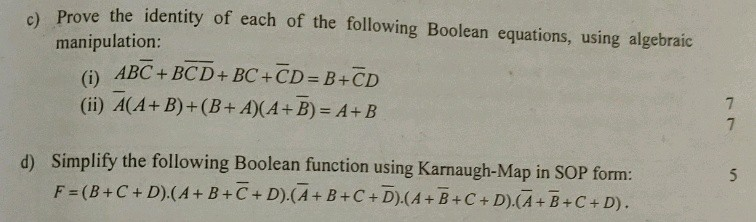 Solved Prove The Identity Of Each Of The Following Boolean | Chegg.com