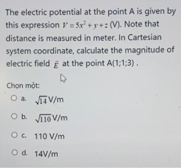 Solved The electric potential at the point A is given by | Chegg.com