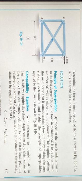 Solved Determine the force in member AC of the truss shown | Chegg.com