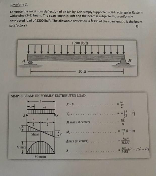 Solved Problem 2: Compute the maximum deflection of an 8 in | Chegg.com