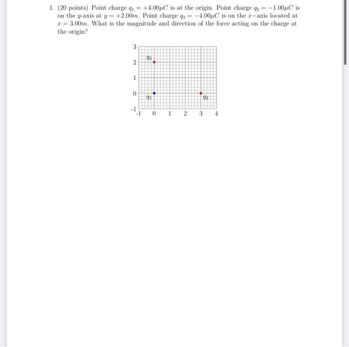 Solved 1. (20 points) Point charge 41 = +4.004.C is at the | Chegg.com